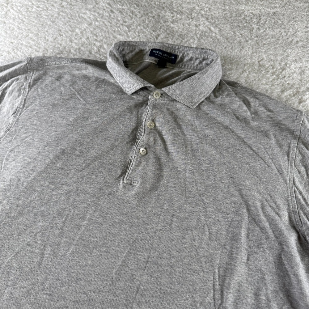 Peter Millar Crown Crafted Stretch Athletic Polo Golf Shirt Large Gray Clean